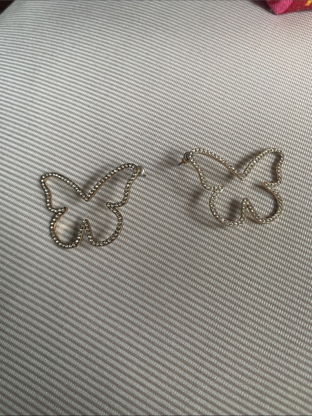 Delicate Gold Butterfly Outline Stud Earrings for Women